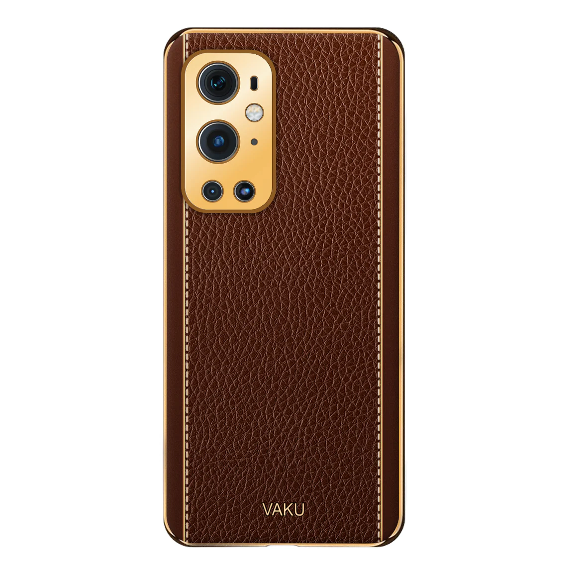 VakuĀ® OnePlus 9 Pro Luxemberg Series Leather Stitched Gold Electroplated Soft TPU Back Cover - Image 12