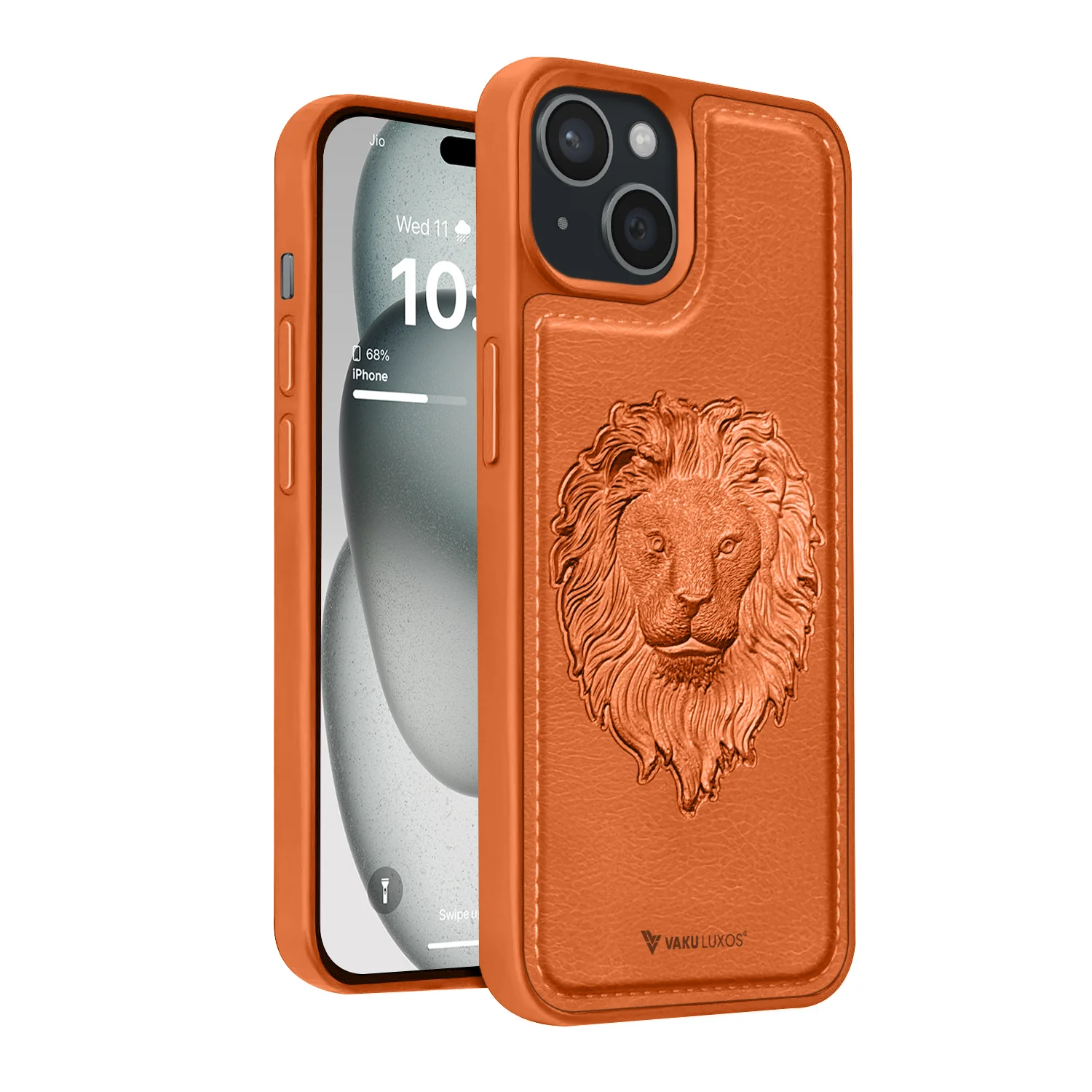 Vaku ® Apple iPhone 15 Lion Embossed Luxury Designer Leather Back Cover
