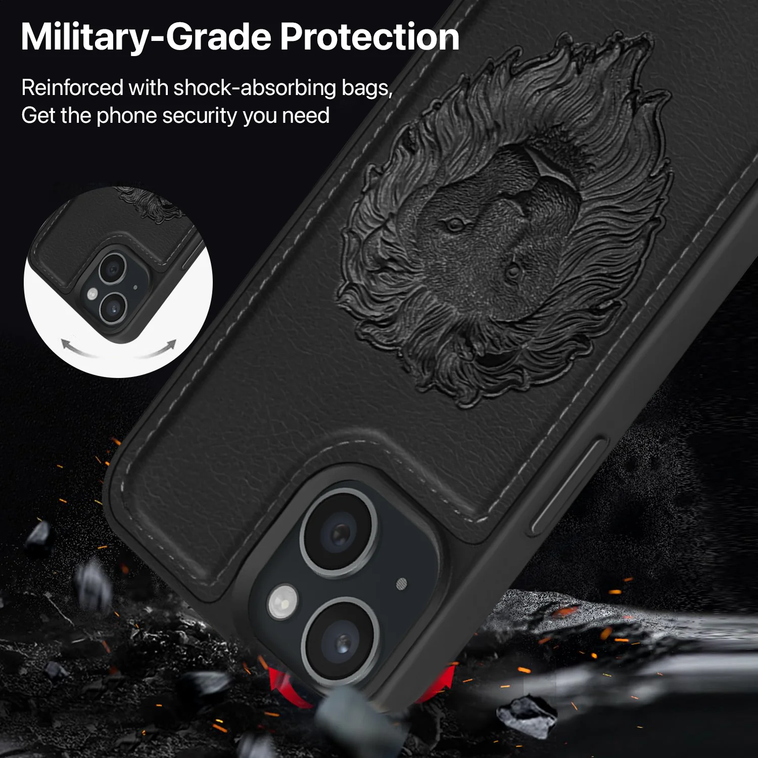 Vaku ® Apple iPhone 15 Lion Embossed Luxury Designer Leather Back Cover - Image 3