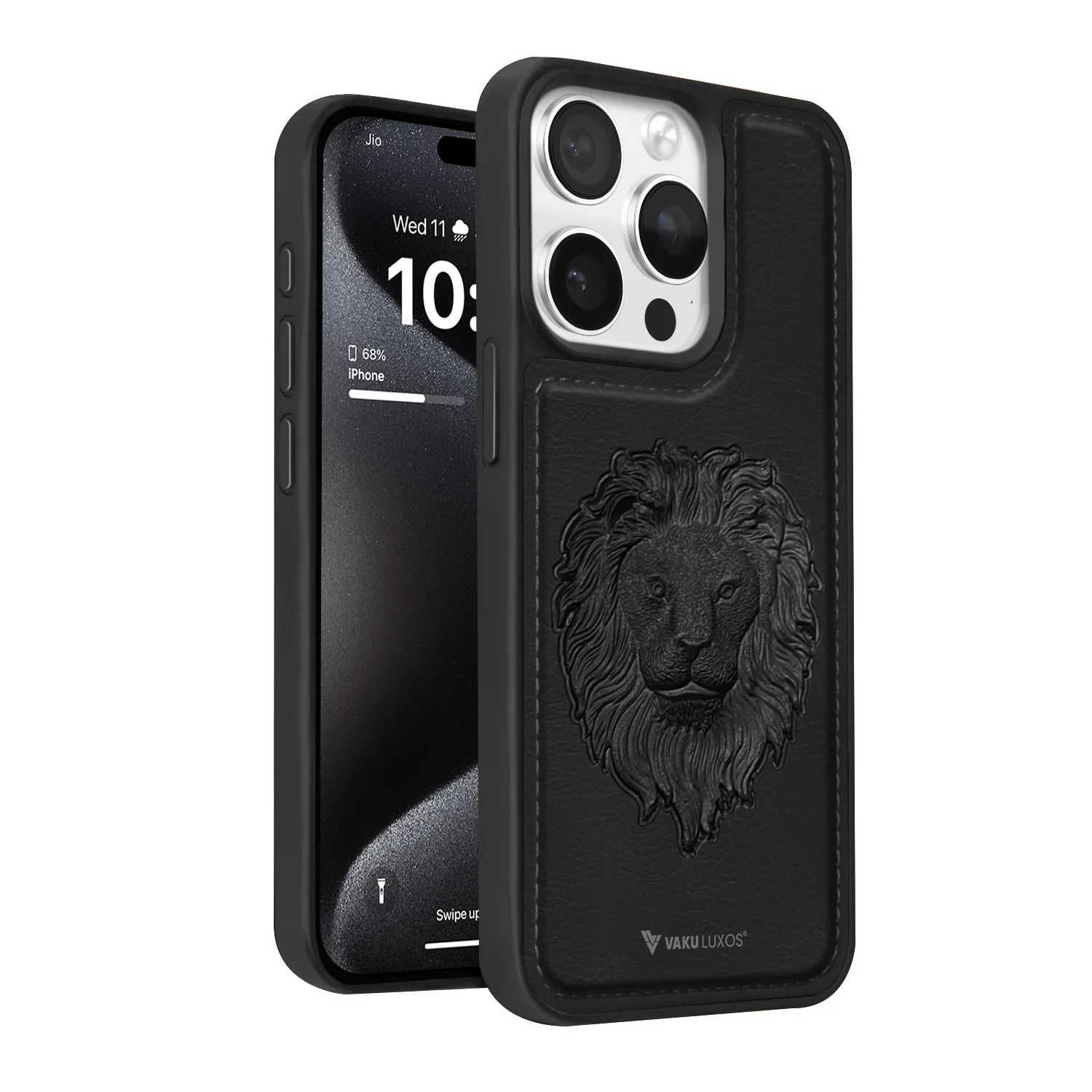 Vaku ® Apple iPhone 15 Pro Lion Embossed Luxury Designer Leather Back Cover - Image 2