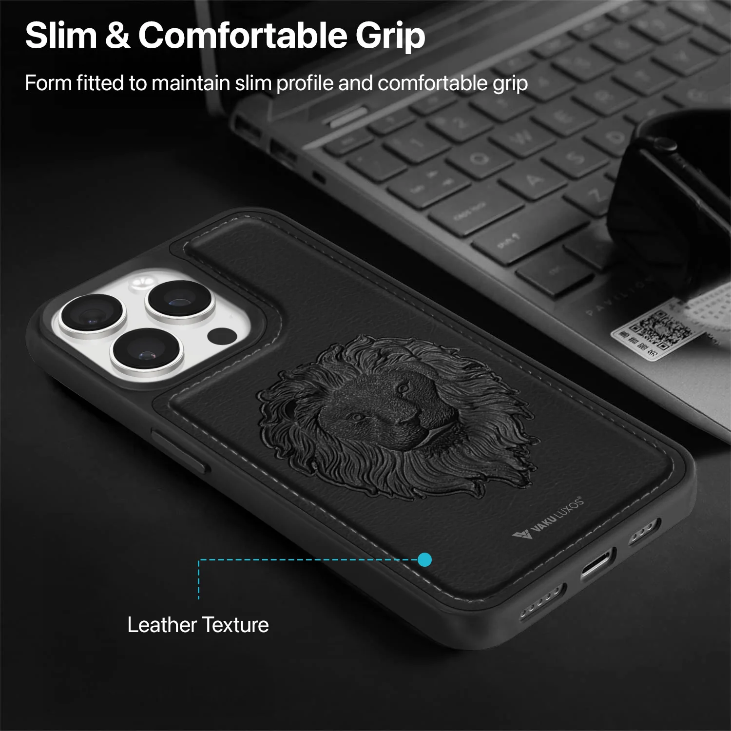 Vaku ® Apple iPhone 15 Pro Lion Embossed Luxury Designer Leather Back Cover - Image 9