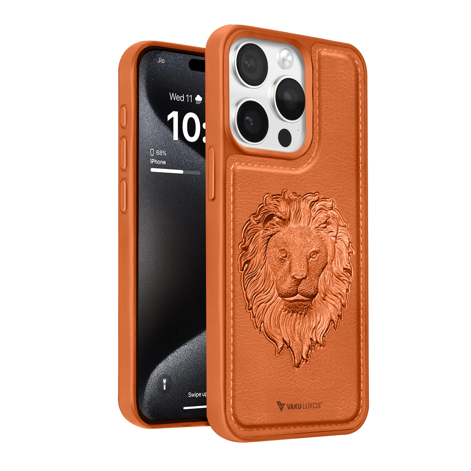 Vaku ® Apple iPhone 15 Pro Max Lion Embossed Luxury Designer Leather Back Cover