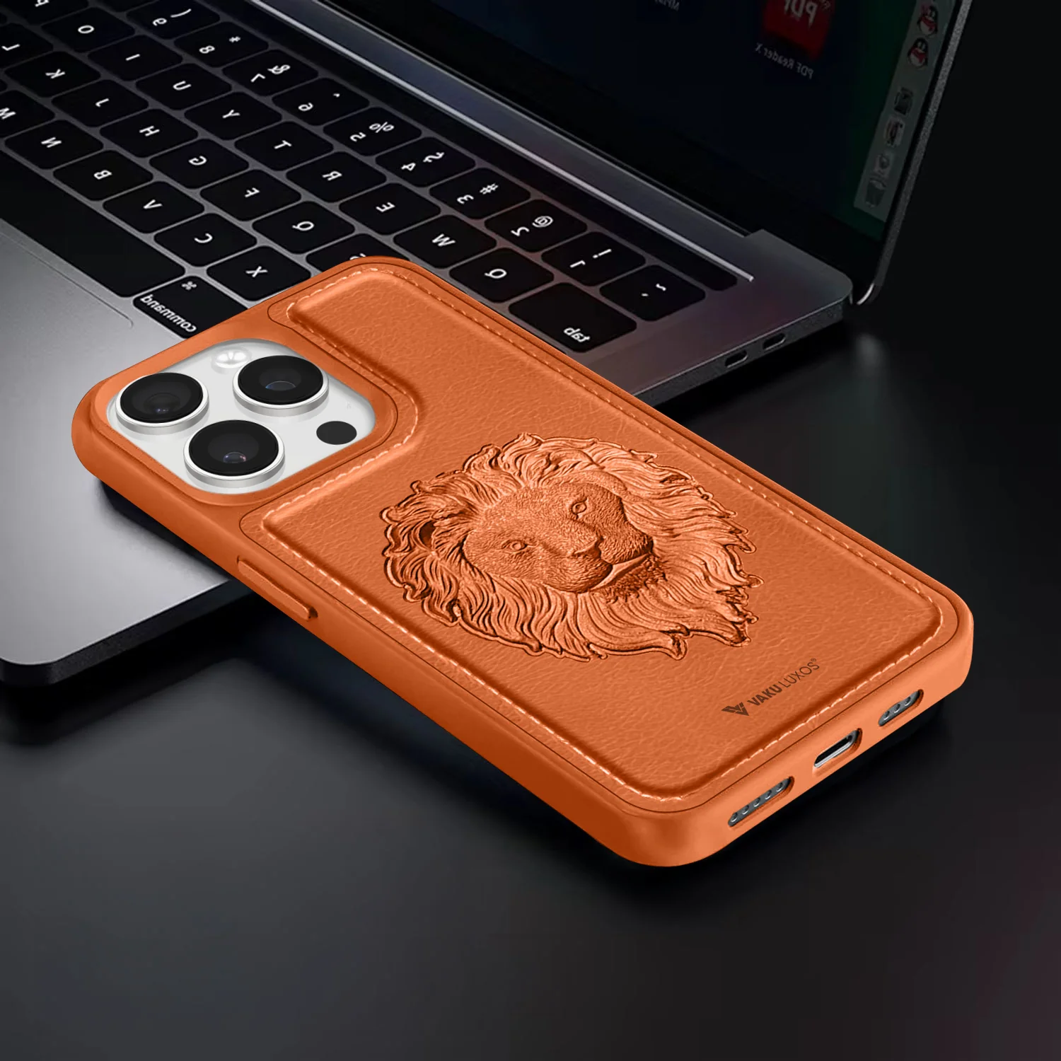 Vaku ® Apple iPhone 15 Pro Max Lion Embossed Luxury Designer Leather Back Cover - Image 11