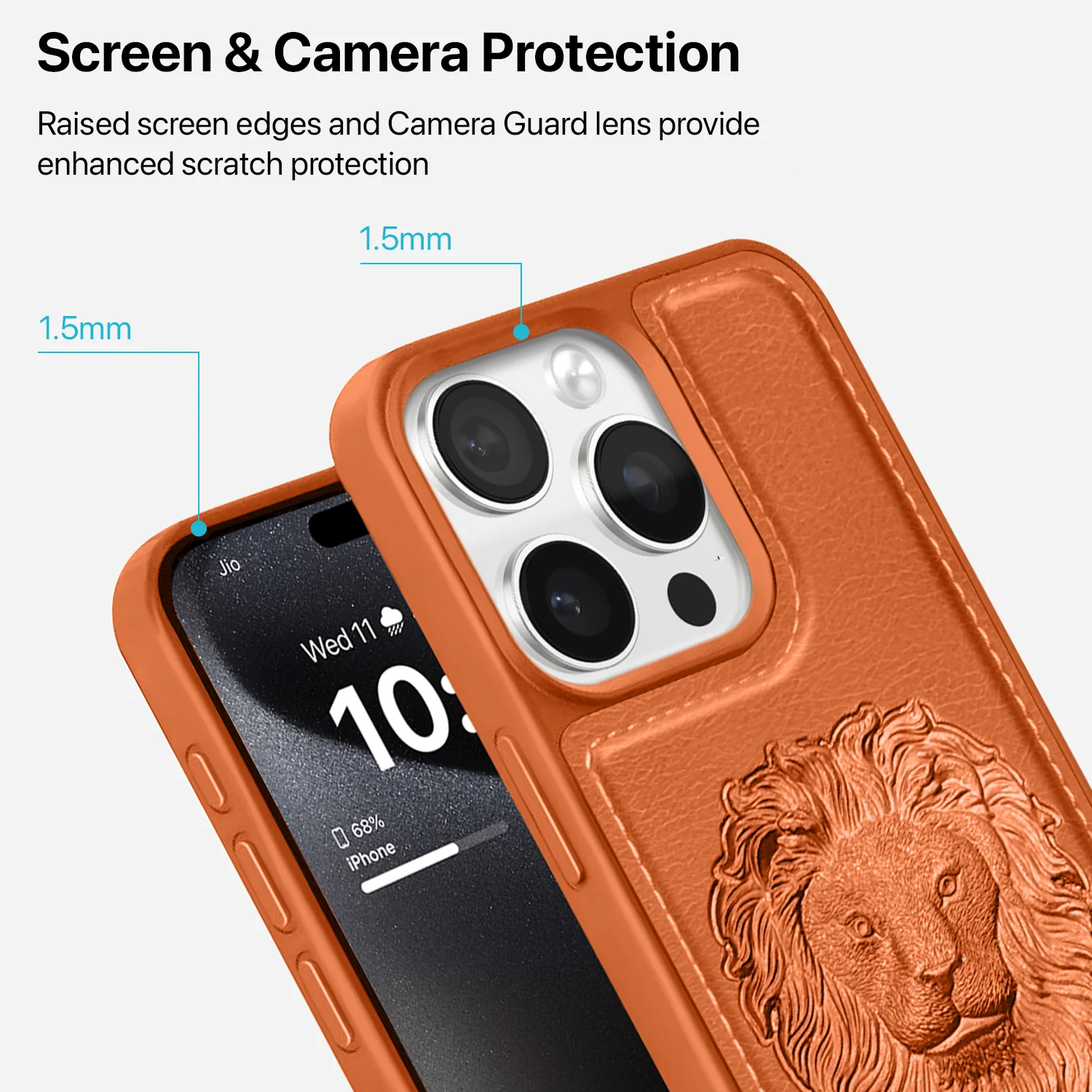 Vaku ® Apple iPhone 15 Pro Max Lion Embossed Luxury Designer Leather Back Cover - Image 3