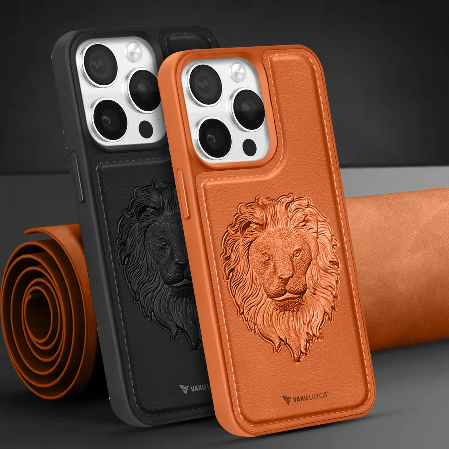 Vaku ® Apple iPhone 15 Pro Max Lion Embossed Luxury Designer Leather Back Cover - Image 7