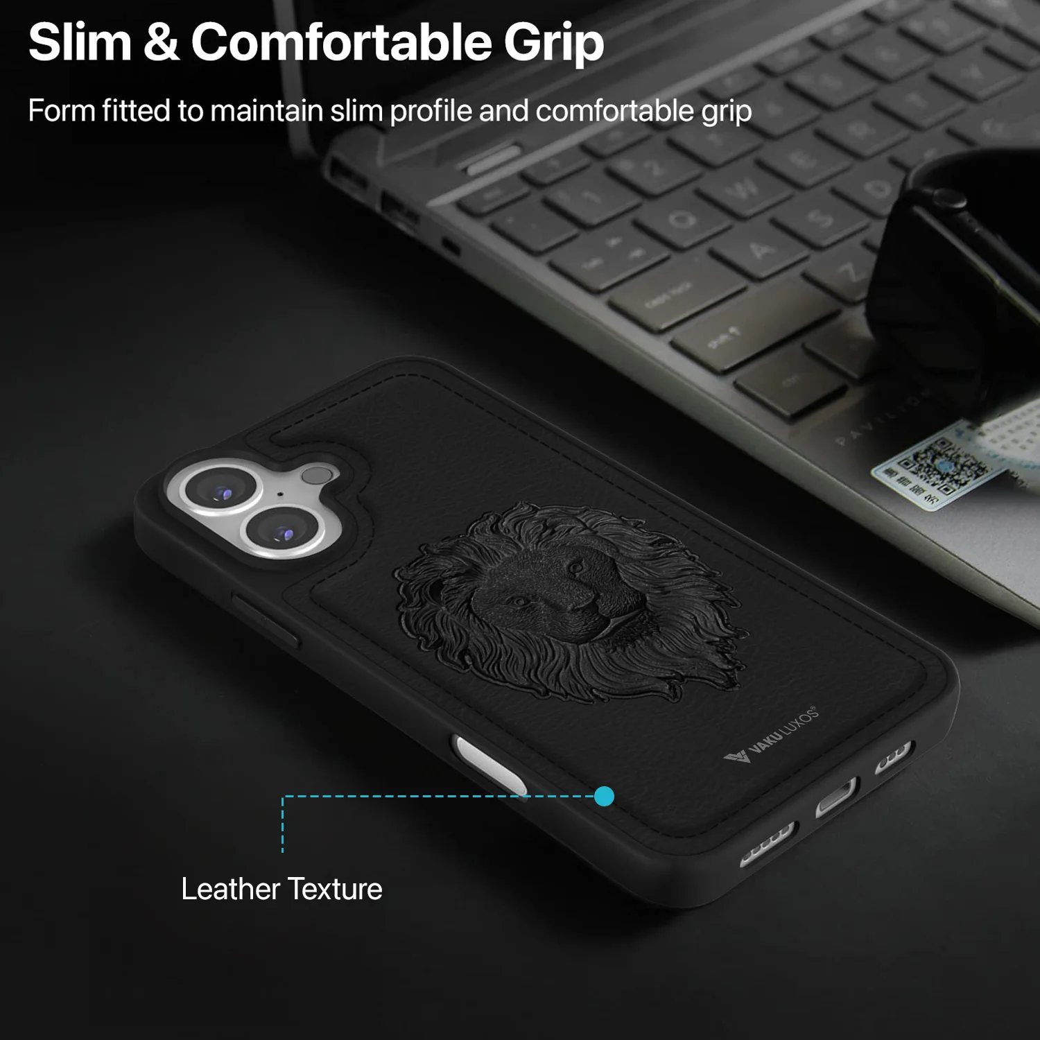 Vaku ® Apple iPhone 16 Lion Embossed Luxury Designer Leather Back Cover - Image 9