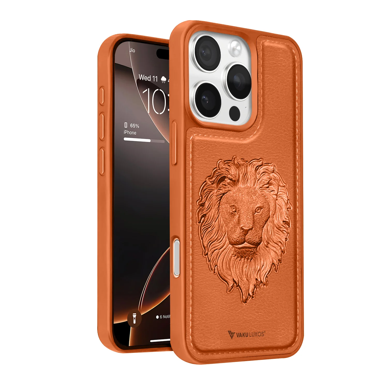 Vaku ® Apple iPhone 16 Pro Max Lion Embossed Luxury Designer Leather Back Cover
