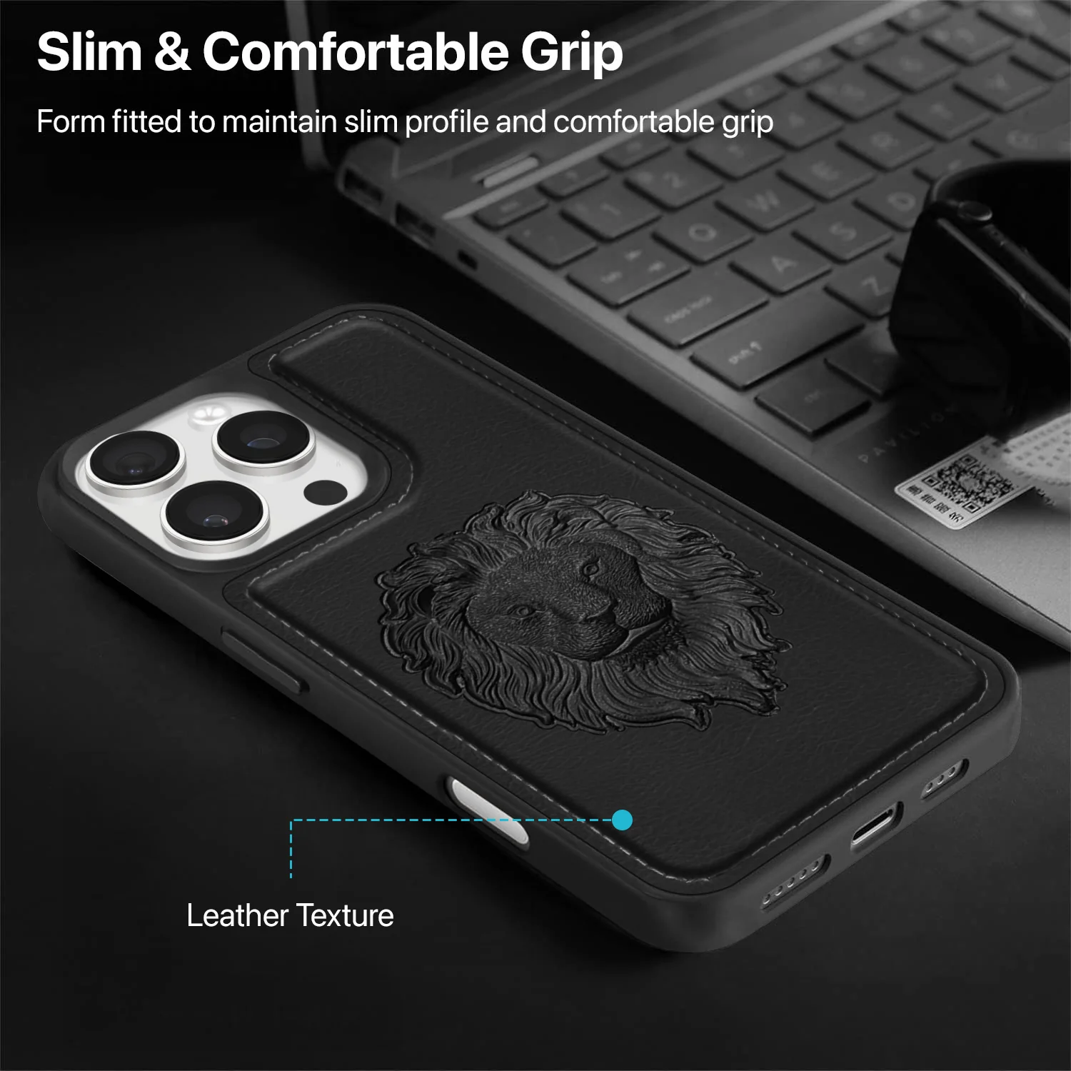 Vaku ® Apple iPhone 16 Pro Max Lion Embossed Luxury Designer Leather Back Cover - Image 9