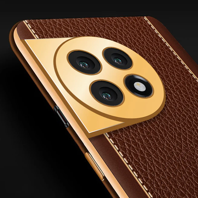 VakuĀ® OnePlus 11R Luxemberg Series Leather Stitched Gold Electroplated Soft TPU Back Cover - Image 8