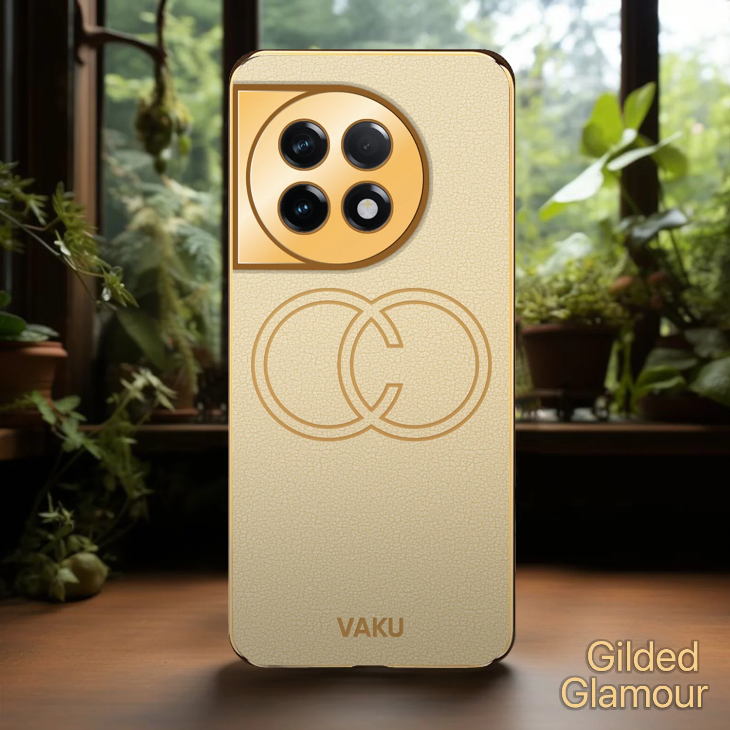 Vaku ® OnePlus 11R Skylar Series Leather Stitched Gold Electroplated Soft TPU Back Cover - Image 15