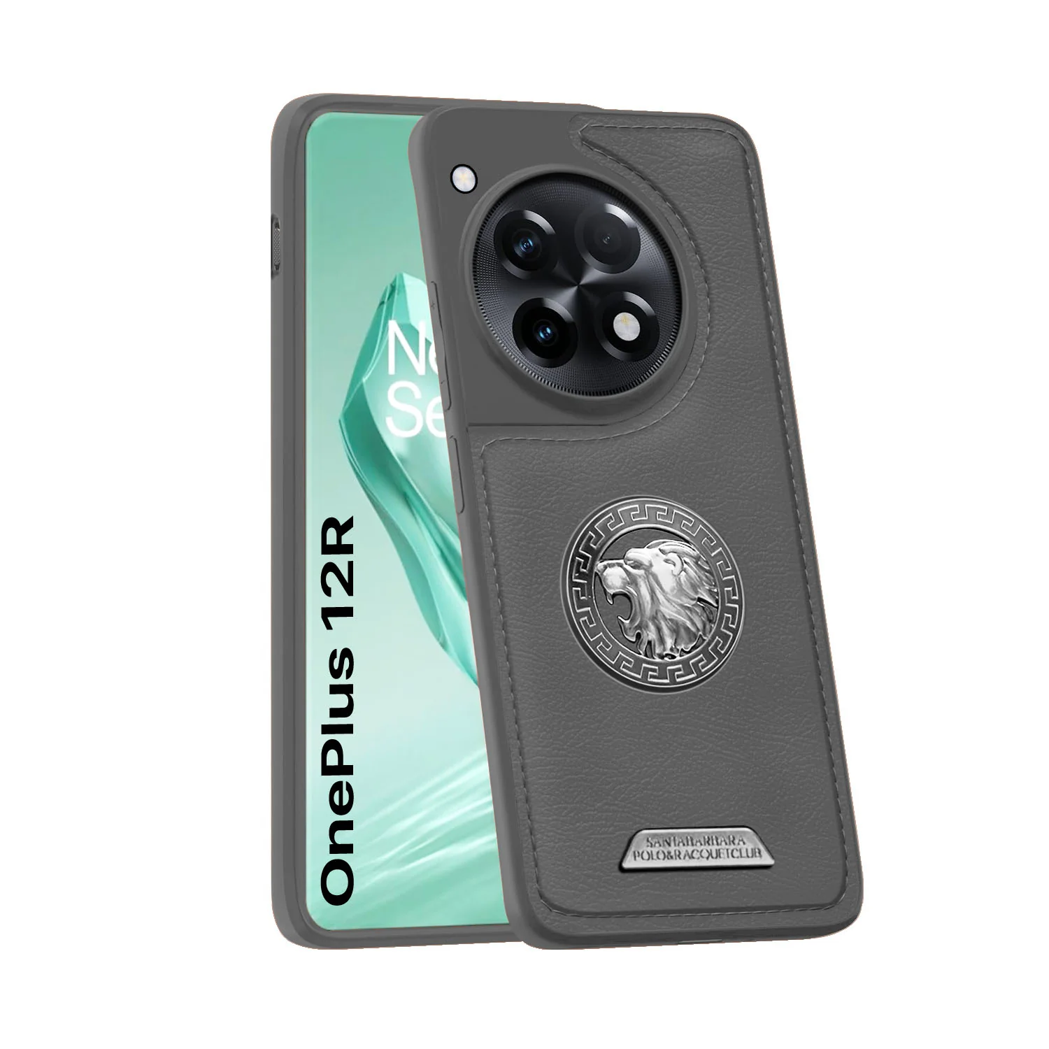 Vaku ® OnePlus 12R Regal Shield Metal Lion Engraved Leather Back Cover - Image 3