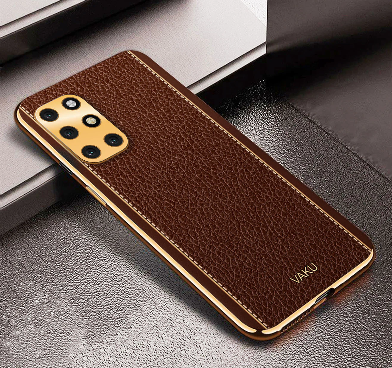 VakuĀ® OnePlus 8T Luxemberg Leather Stitched Gold Electroplated Soft TPU Back Cover - Image 11