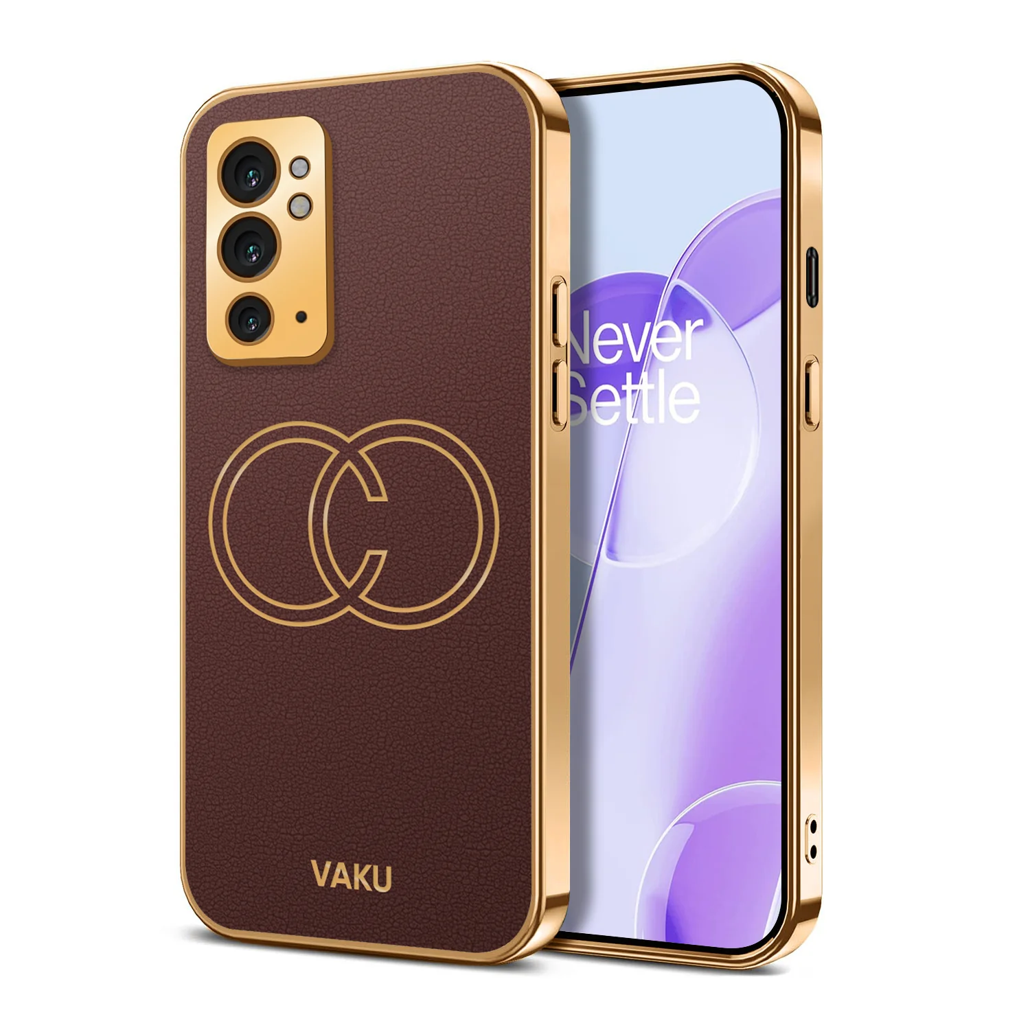 Vaku ® OnePlus 9RT Skylar Series Leather Stitched Gold Electroplated Soft TPU Back Cover - Image 5