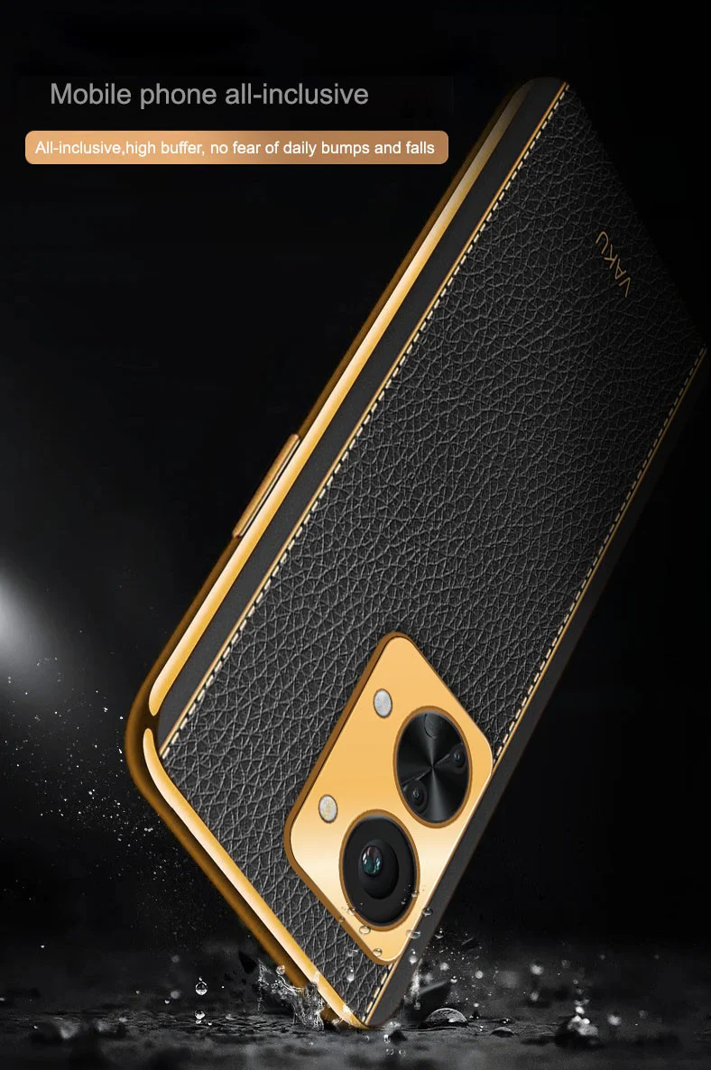VakuĀ® OnePlus Nord 2T 5G Luxemberg Series Leather Stitched Gold Electroplated Soft TPU Back Cover - Image 4
