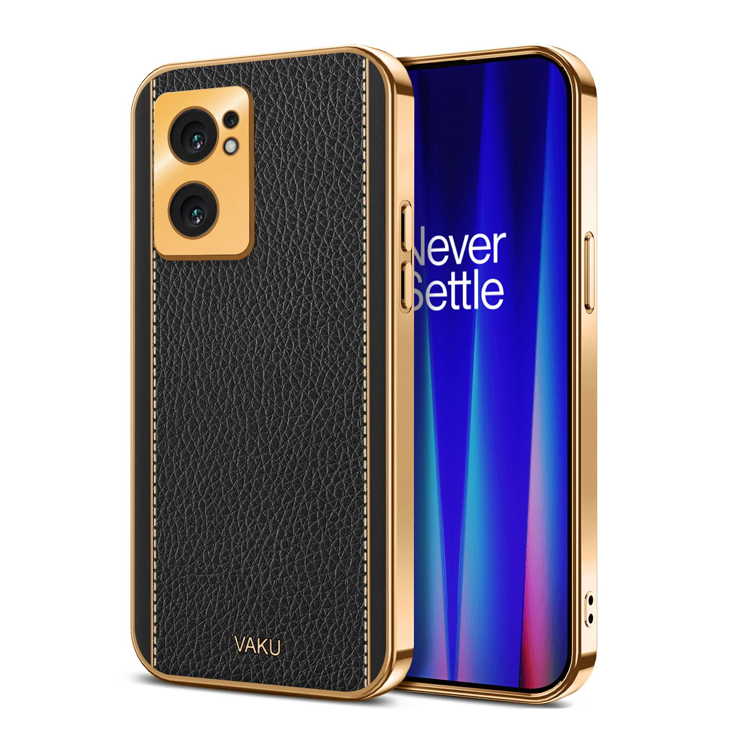 VakuĀ® Oneplus Nord CE 2 5G Luxemberg Series Leather Stitched Gold Electroplated Soft TPU Back Cover - Image 8