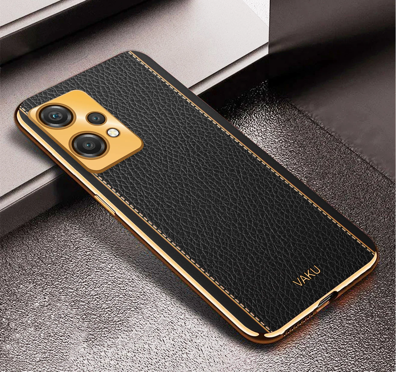 VakuĀ® Oneplus Nord CE 2 Lite 5G Luxemberg Series Leather Stitched Gold Electroplated Soft TPU Back Cover - Image 10