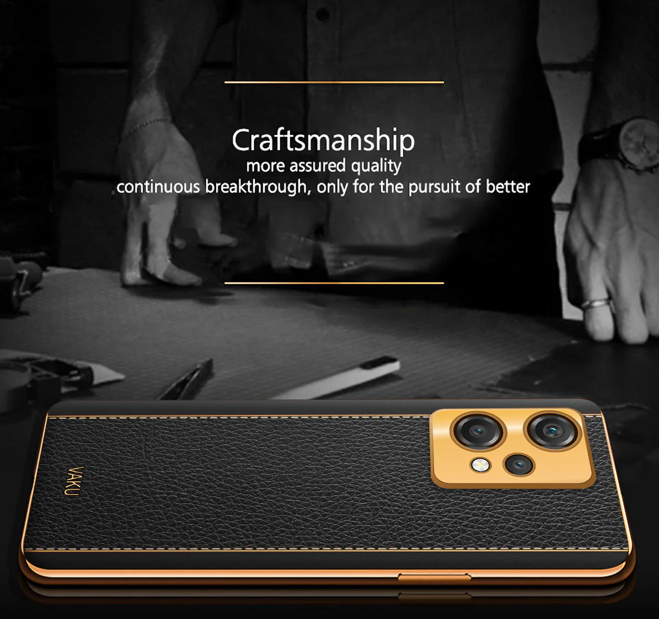 VakuĀ® Oneplus Nord CE 2 Lite 5G Luxemberg Series Leather Stitched Gold Electroplated Soft TPU Back Cover - Image 15