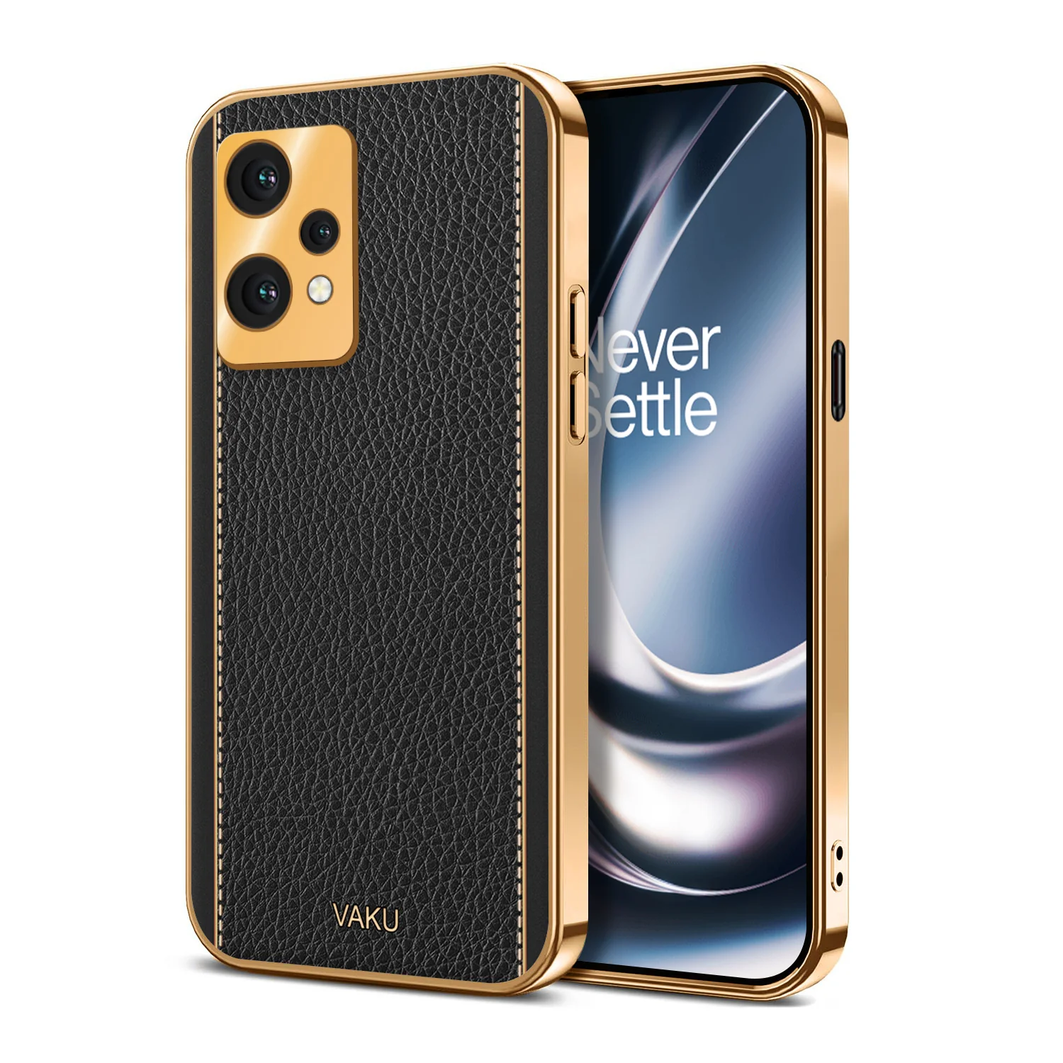 VakuĀ® Oneplus Nord CE 2 Lite 5G Luxemberg Series Leather Stitched Gold Electroplated Soft TPU Back Cover - Image 5
