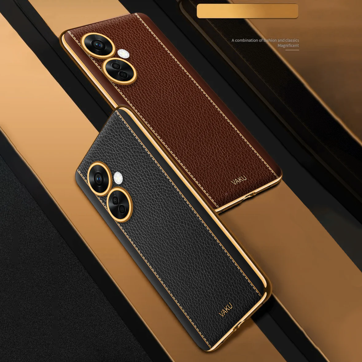 VakuĀ® OnePlus Nord CE 3 Lite 5G Luxemberg Series Leather Stitched Gold Electroplated Soft TPU Back Cover - Image 13