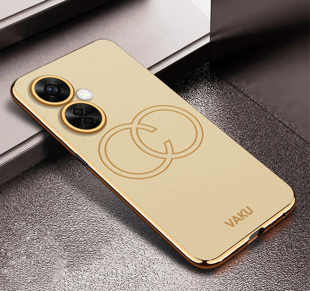 Vaku ® OnePlus Nord Ce 3 Lite 5G Skylar Series Leather Stitched Gold Electroplated Soft TPU Back Cover - Image 8