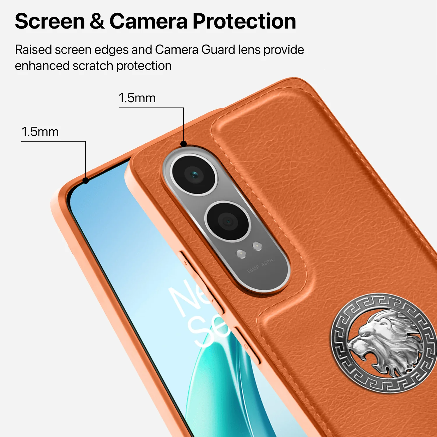 Vaku ® OnePlus Nord CE4 Lite 5G Regal Shield Metal Lion Engraved Leather Back Cover - Image 4
