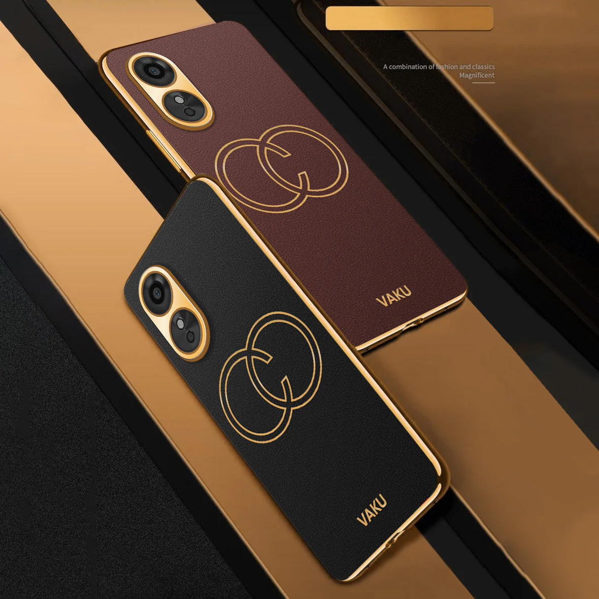 VakuĀ® Oppo A17 Skylar Leather Pattern Gold Electroplated Soft TPU Back Cover - Image 3