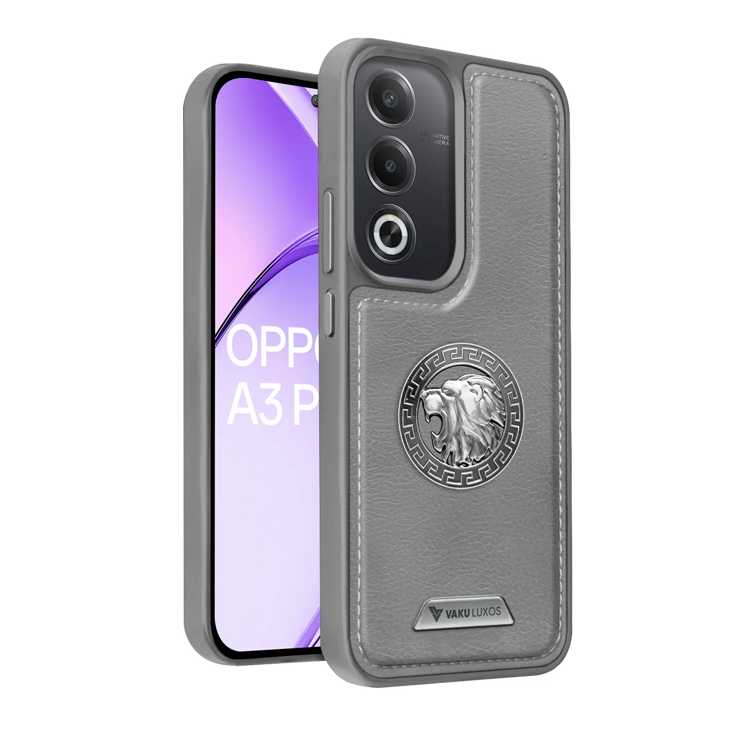 Vaku ® Oppo A3 Pro 5G Regal Shield Metal Lion Engraved Leather Back Cover - Image 3