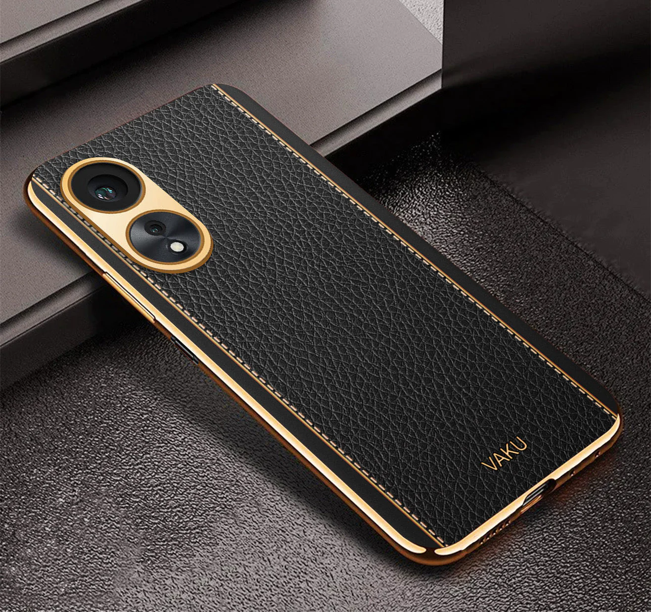 VakuĀ® Oppo A38 Luxemberg Leather Pattern Gold Electroplated Soft TPU Back Cover - Image 4