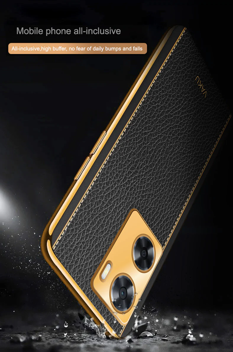 VakuĀ® Oppo A57 Luxemberg Series Leather Stitched Gold Electroplated Soft TPU Back Cover - Image 15