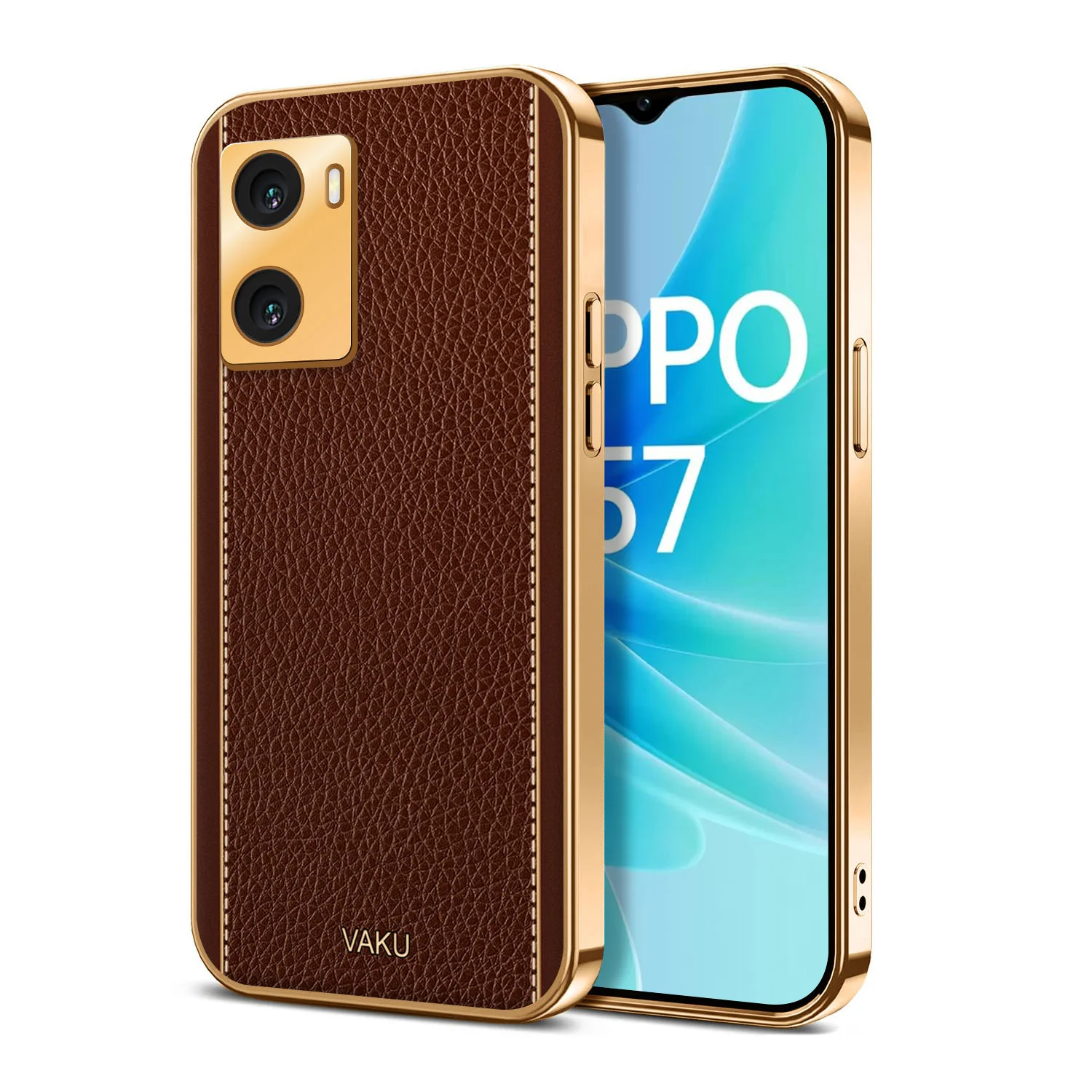 VakuĀ® Oppo A57 Luxemberg Series Leather Stitched Gold Electroplated Soft TPU Back Cover - Image 7