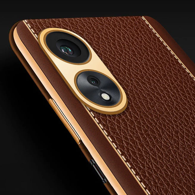 Vaku® Oppo A58 4G Luxemberg Leather Pattern Gold Electroplated Soft TPU Back Cover - Image 10