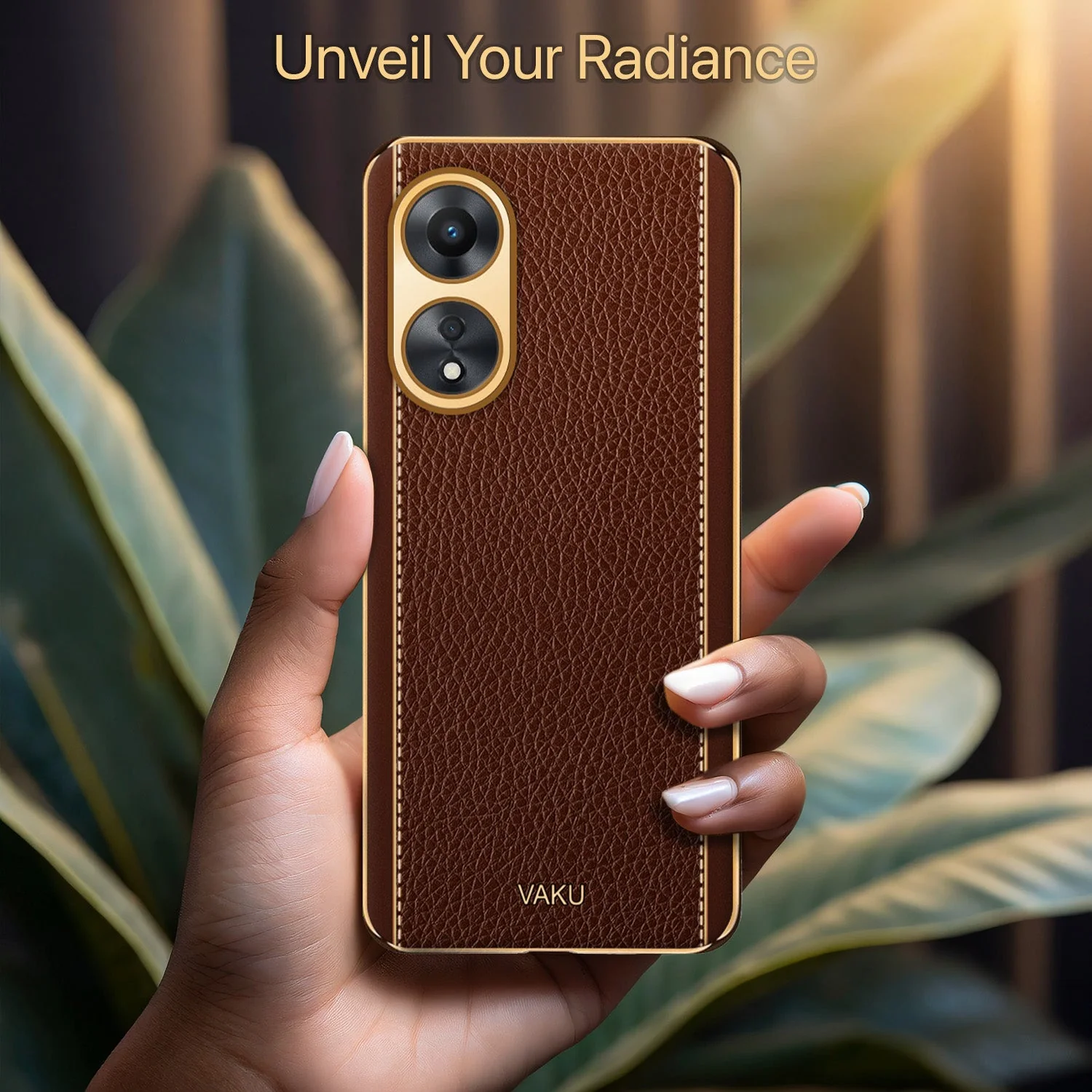 Vaku® Oppo A58 4G Luxemberg Leather Pattern Gold Electroplated Soft TPU Back Cover - Image 9