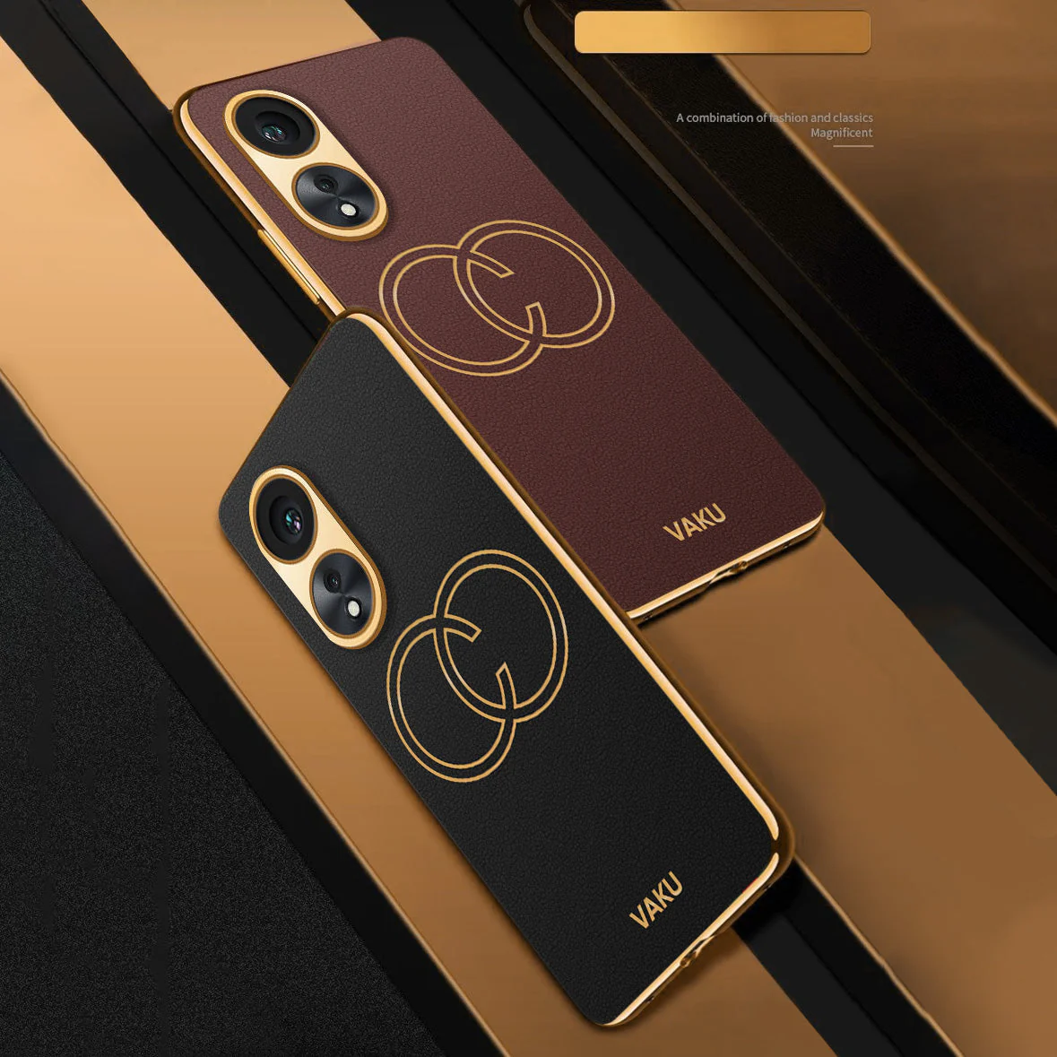 Vaku® Oppo A58 4G Skylar Leather Pattern Gold Electroplated Soft TPU Back Cover - Image 2