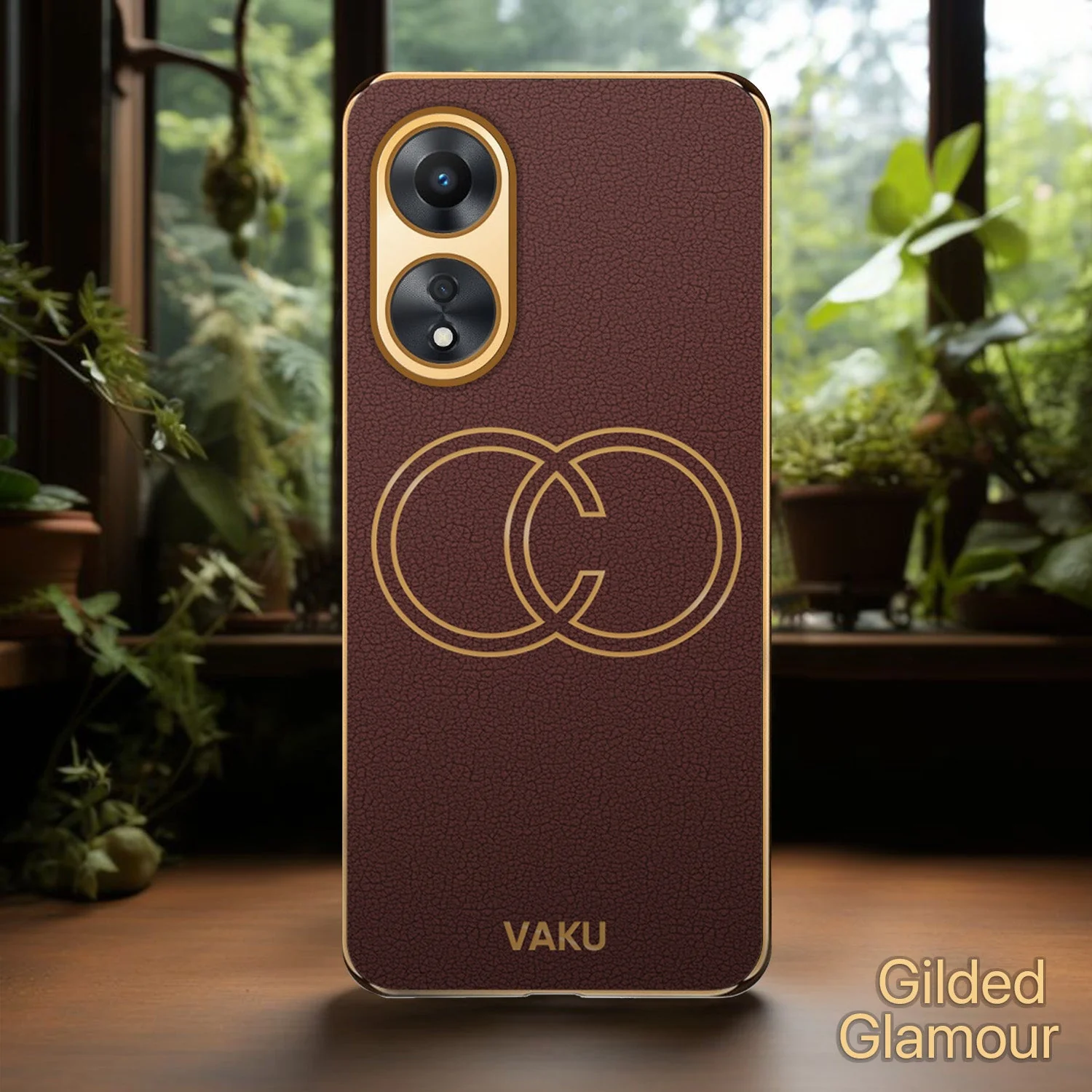 Vaku® Oppo A58 4G Skylar Leather Pattern Gold Electroplated Soft TPU Back Cover - Image 5