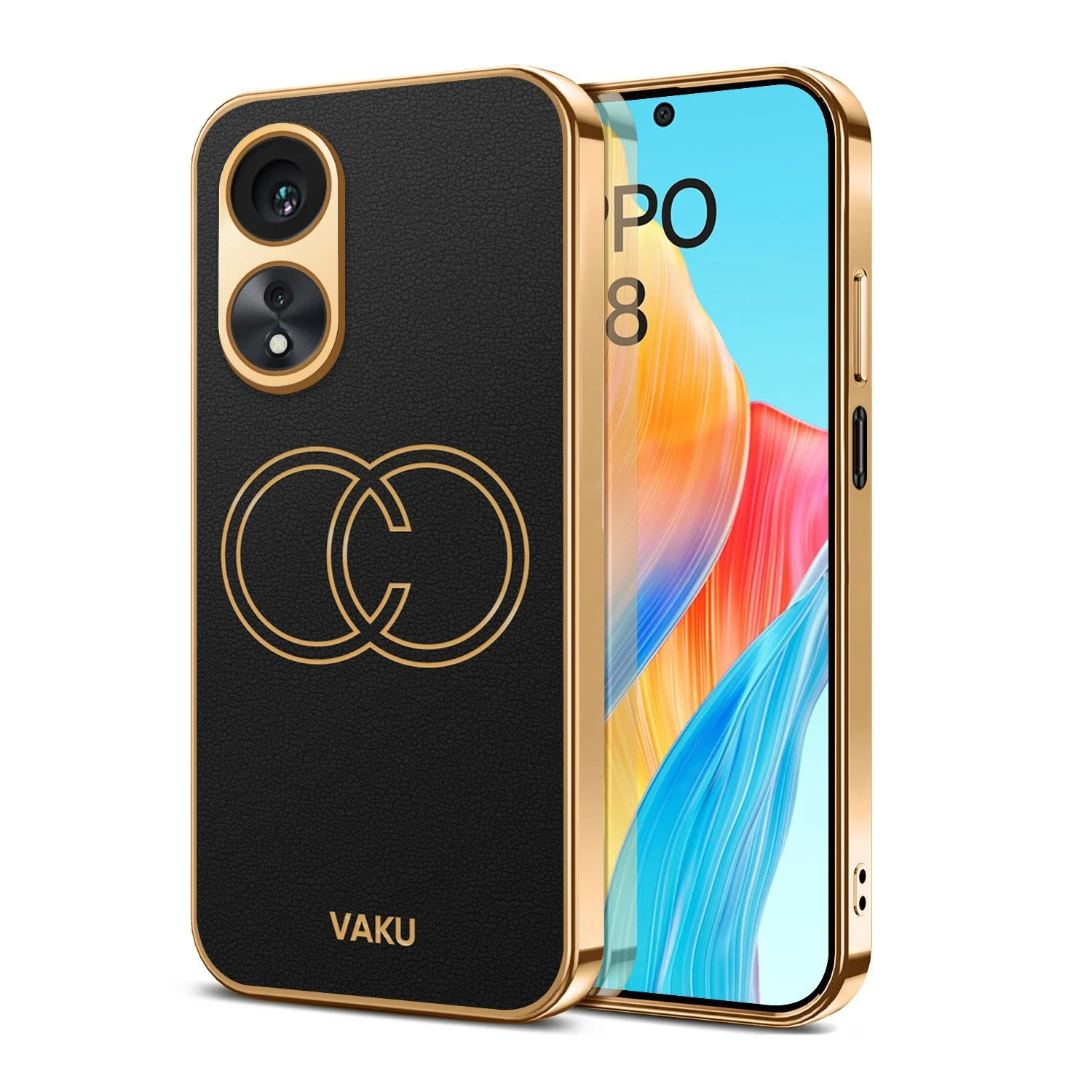 Vaku® Oppo A58 4G Skylar Leather Pattern Gold Electroplated Soft TPU Back Cover - Image 8