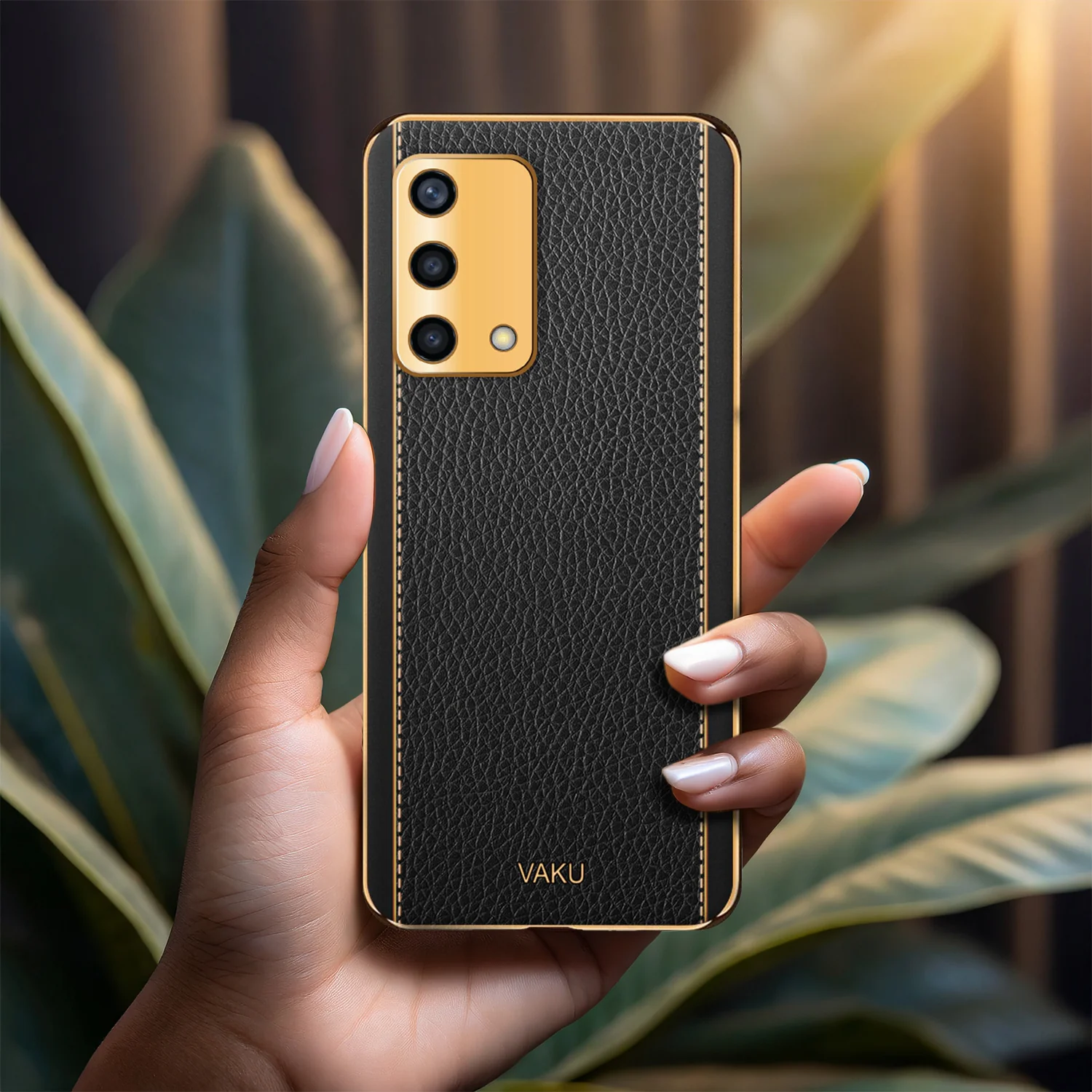 VakuĀ® Oppo A74 4G Luxemberg Leather Stitched Gold Electroplated Soft TPU Back Cover - Image 12