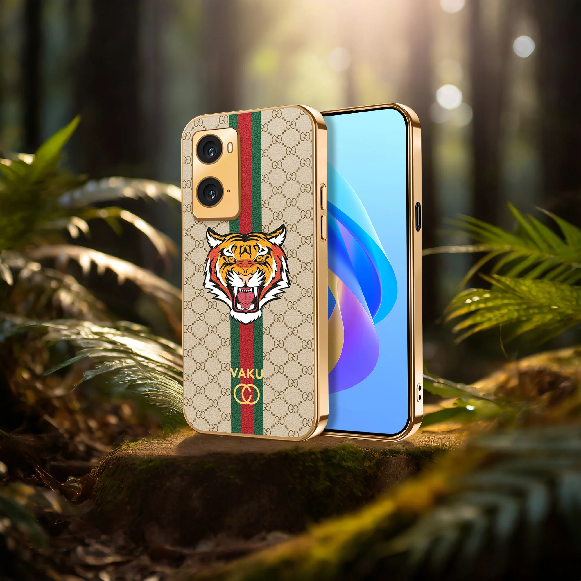 Vaku ® Oppo A76 Lynx Designer Leather Pattern Gold Electroplated Soft TPU Back Cover Case - Image 18