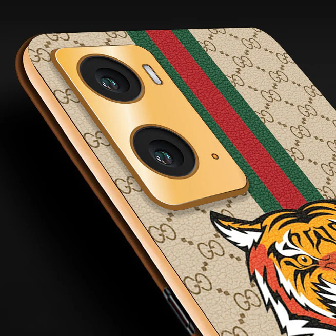 Vaku ® Oppo A76 Lynx Designer Leather Pattern Gold Electroplated Soft TPU Back Cover Case - Image 2