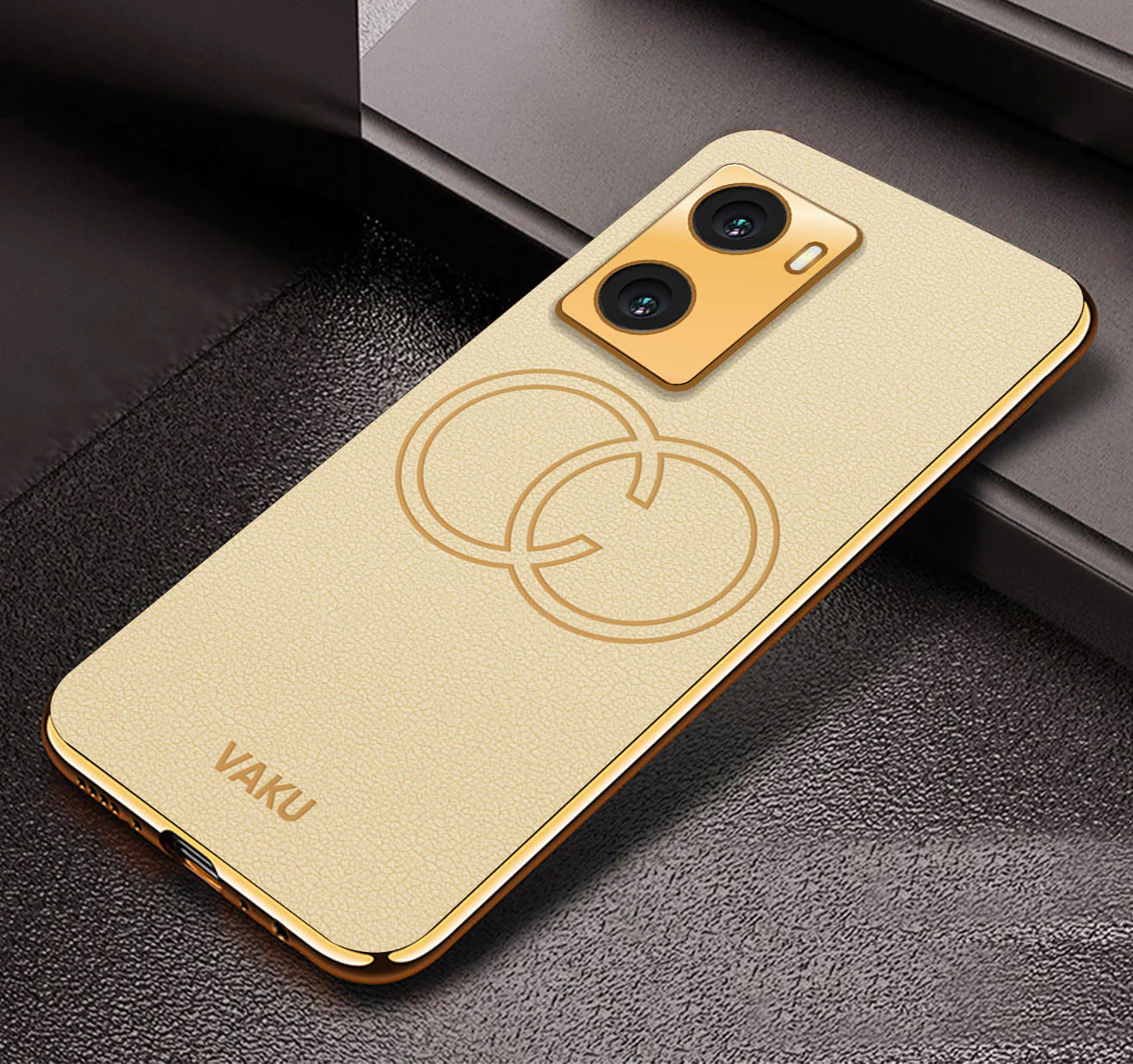 VakuĀ® Oppo A77 4G Skylar Series Leather Stitched Gold Electroplated Soft TPU Back Cover