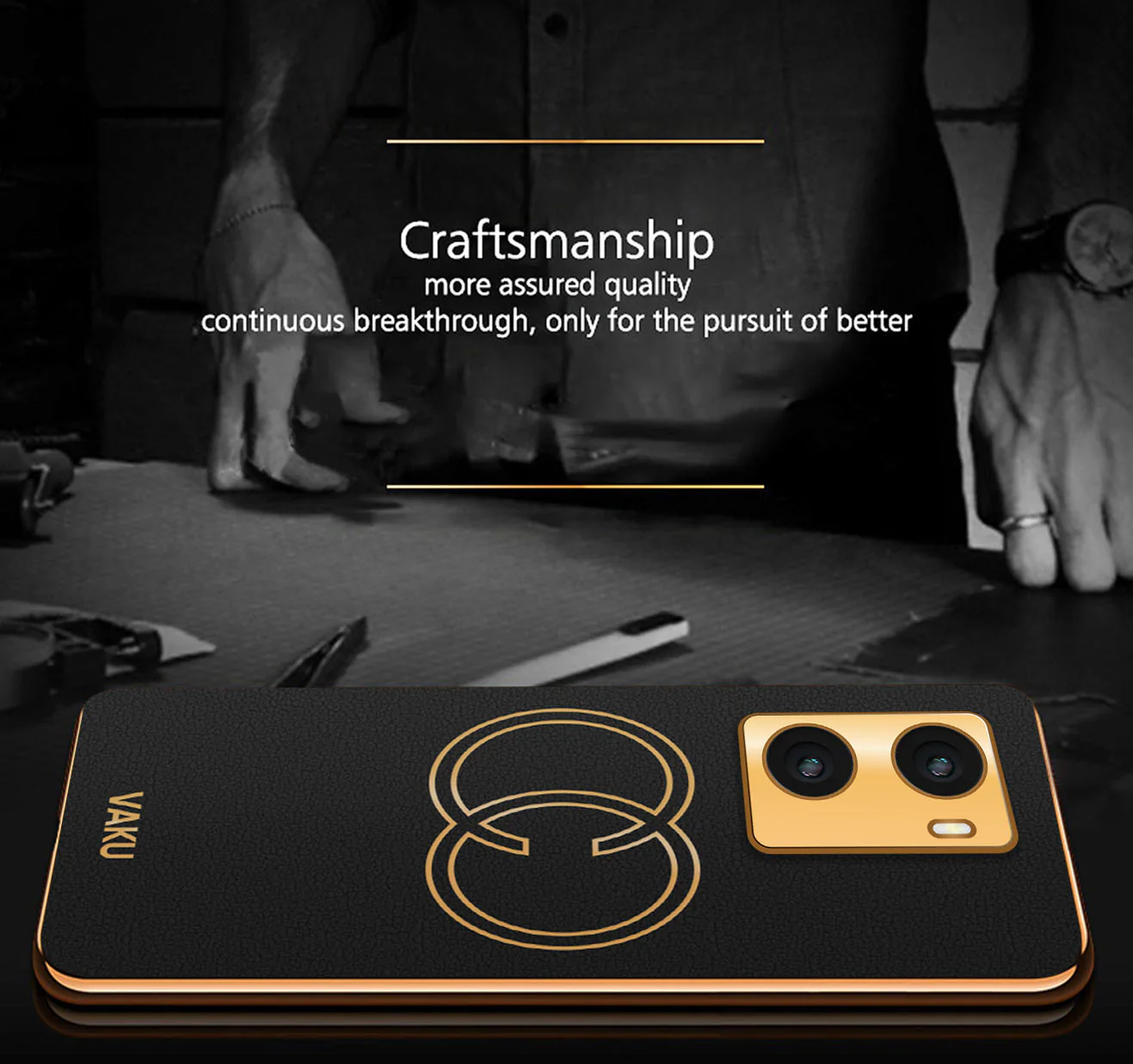 VakuĀ® Oppo A77 4G Skylar Series Leather Stitched Gold Electroplated Soft TPU Back Cover - Image 5