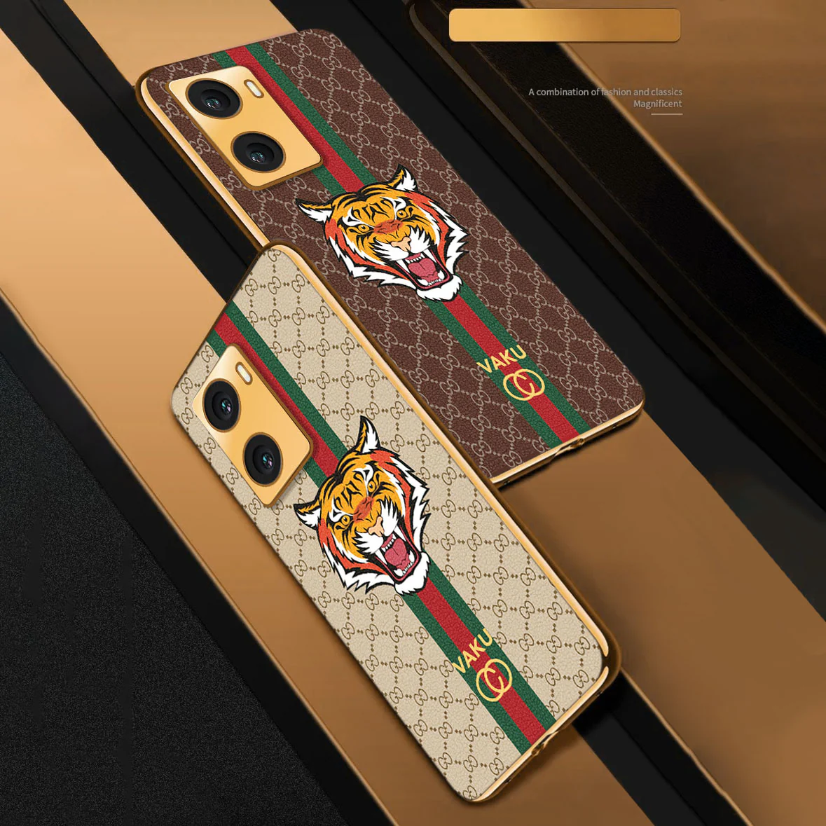 Vaku ® Oppo A77S Lynx Designer Leather Pattern Gold Electroplated Soft TPU Back Cover Case - Image 4