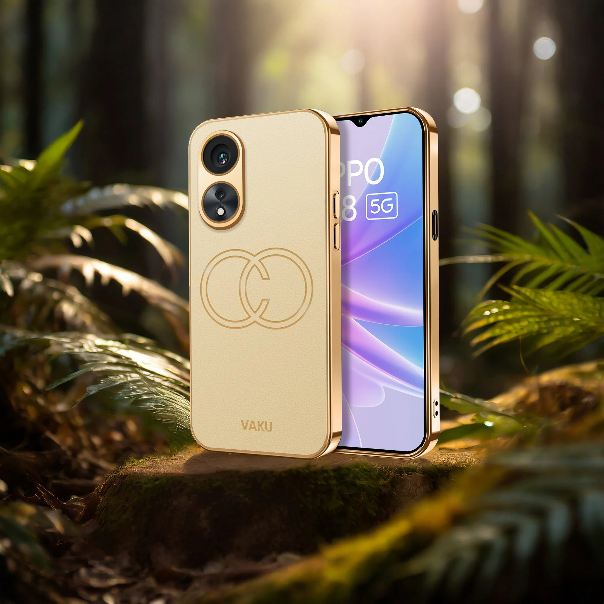 VakuĀ® Oppo A78 5G Skylar Leather Pattern Gold Electroplated Soft TPU Back Cover - Image 10