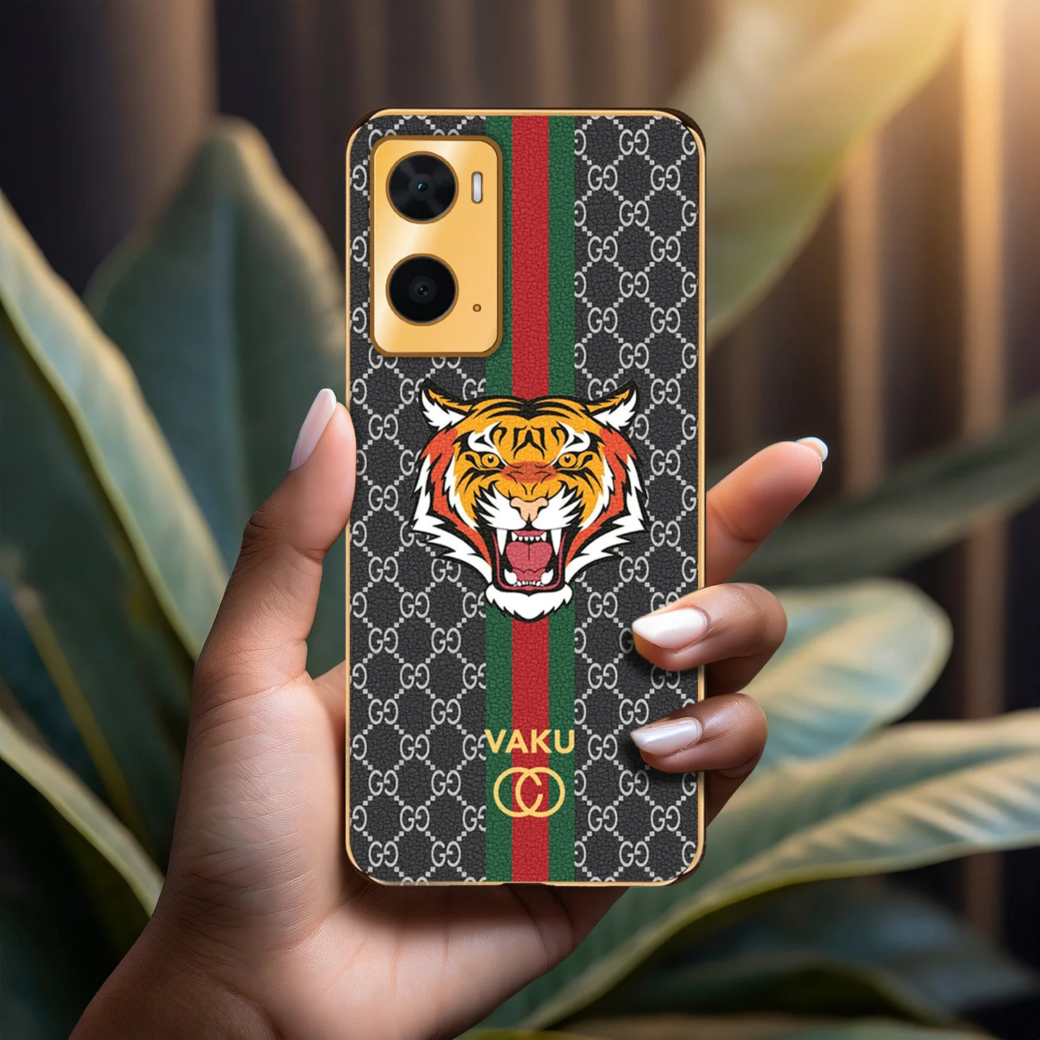 VakuĀ® Oppo A96 Lynx Designer Leather Pattern Gold Electroplated Soft TPU Back Cover Case - Image 12