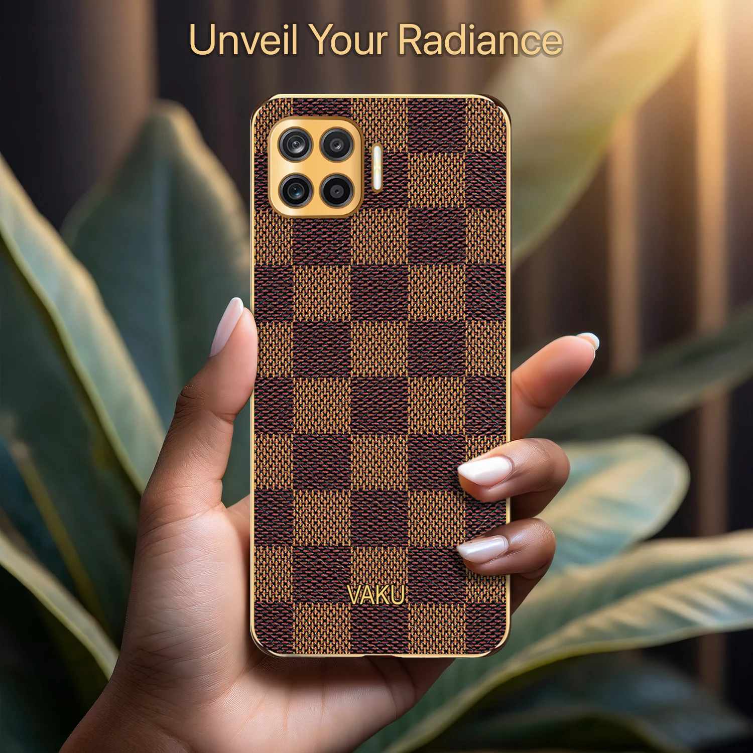 Vaku® Oppo F17 Pro Cheron Leather Electroplated Soft TPU Back Cover - Image 7