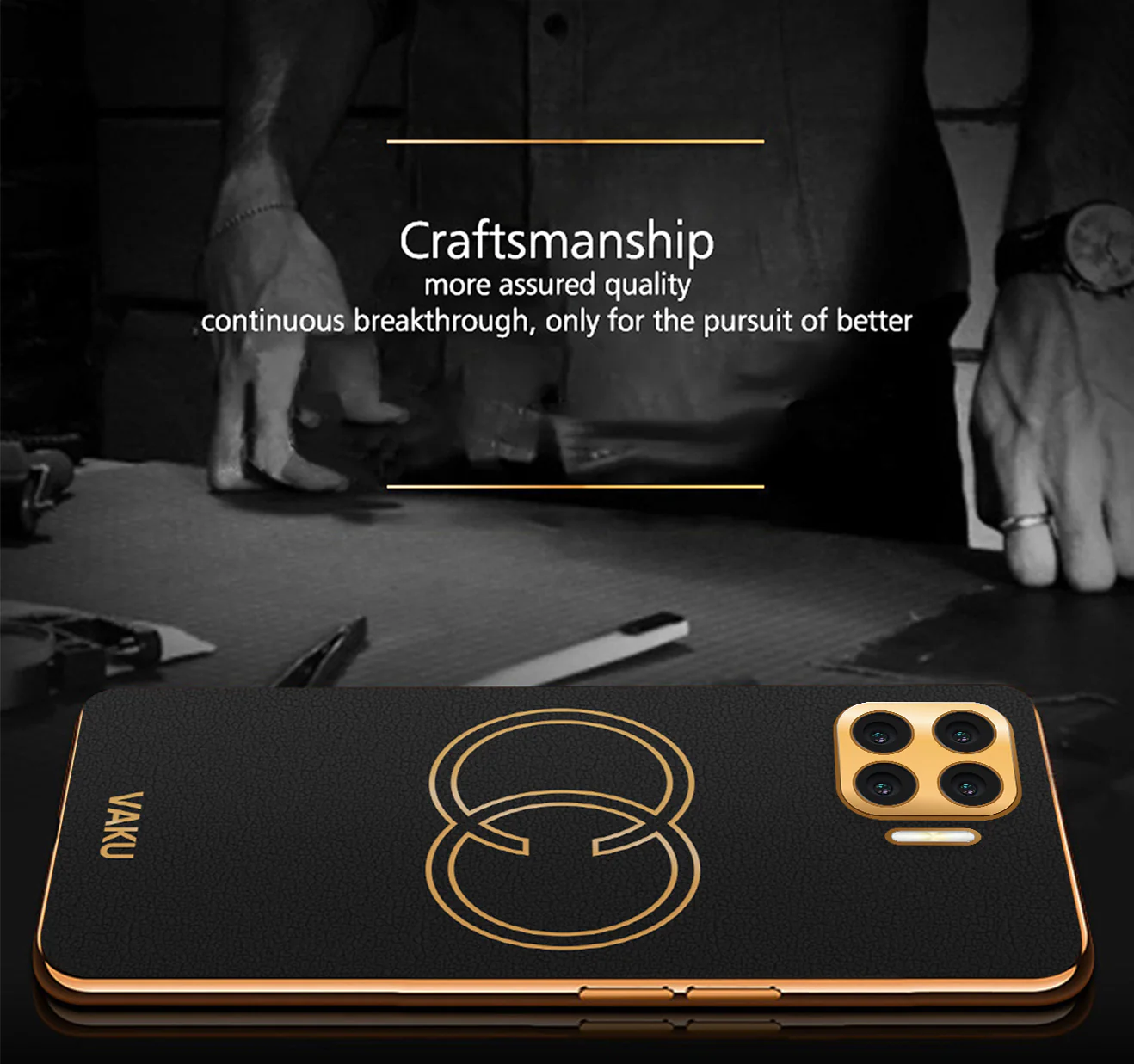 VakuĀ® Oppo F17 Skylar Leather Pattern Gold Electroplated Soft TPU Back Cover - Image 9