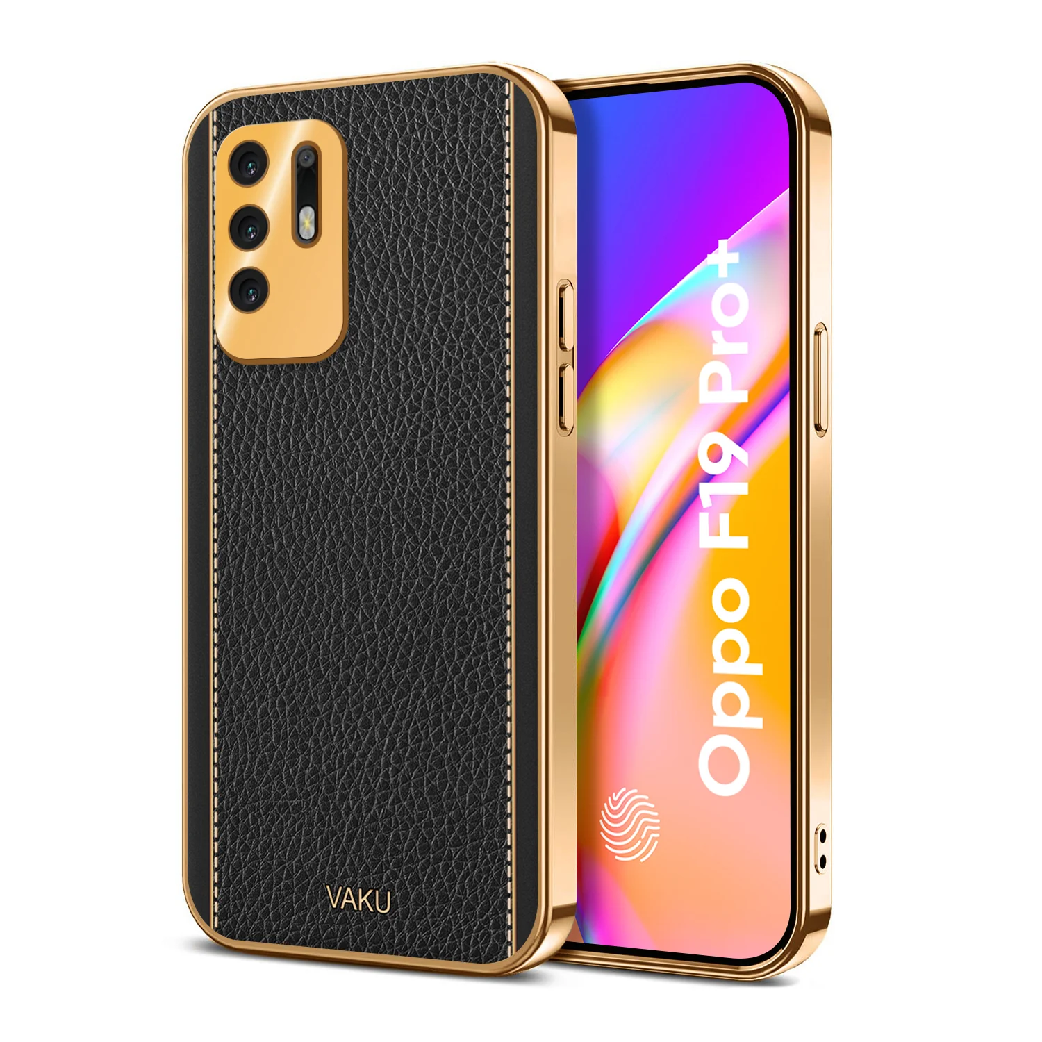 VakuĀ® Oppo F19 Pro Plus 5G Luxemberg Series Leather Stitched Gold Electroplated Soft TPU Back Cover - Image 10