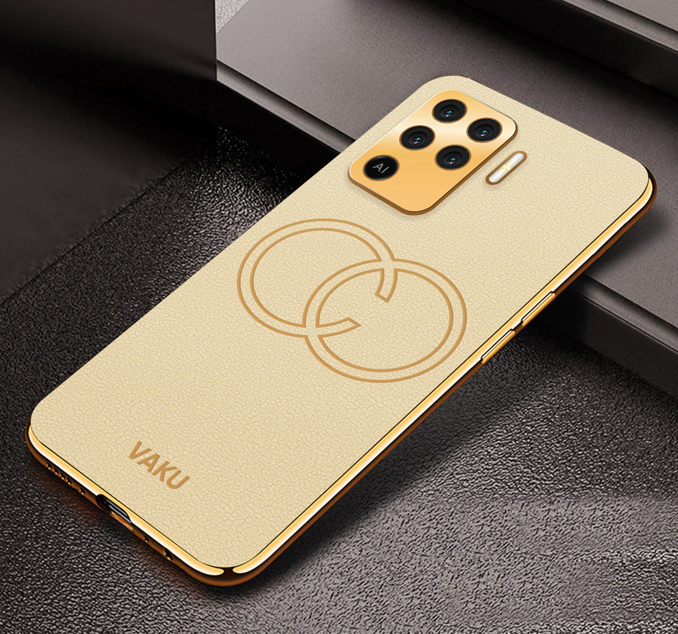 VakuĀ® Oppo F19 Pro Skylar Leather Pattern Gold Electroplated Soft TPU Back Cover