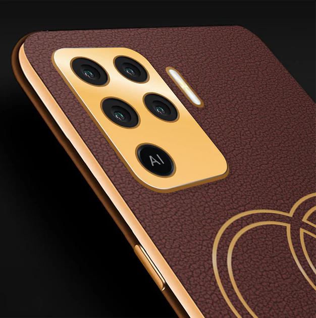 VakuĀ® Oppo F19 Pro Skylar Leather Pattern Gold Electroplated Soft TPU Back Cover - Image 2