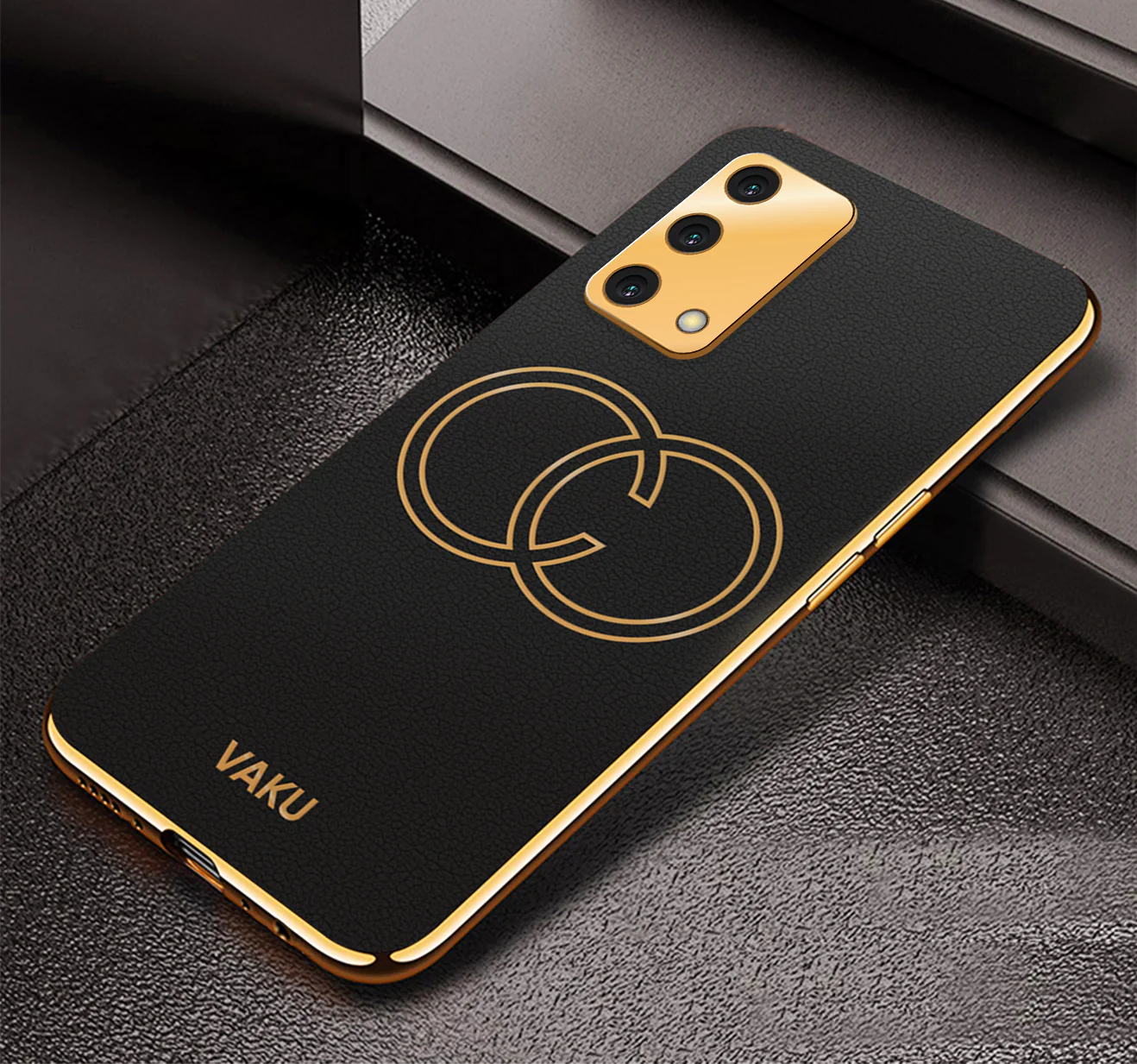 VakuĀ® Oppo F19s Skylar Leather Pattern Gold Electroplated Soft TPU Back Cover - Image 9