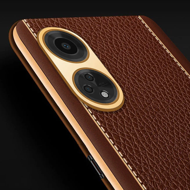 VakuĀ® Oppo F23 5G Luxemberg Leather Pattern Gold Electroplated Soft TPU Back Cover - Image 10